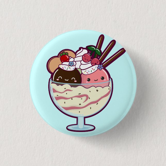 Cute Ice Cream Sundae 1 Inch Round Button (Front)