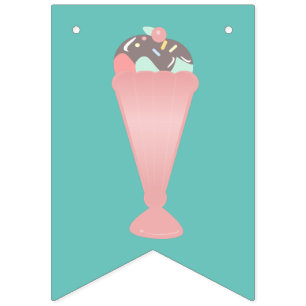Cute Ice Cream Sundae Pink Pastel Sprinkles Bunting Flags