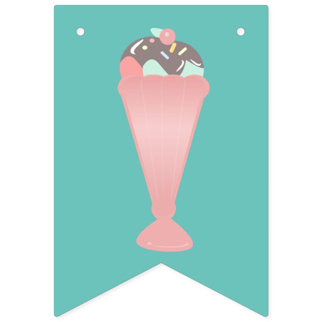 Cute Ice Cream Sundae Pink Pastel Sprinkles Bunting Flags (First Flag)