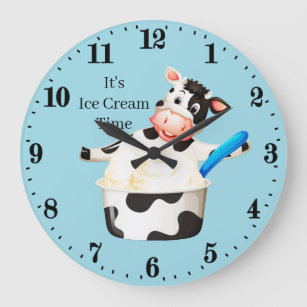 cute ice cream time cow large clock