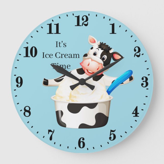 cute ice cream time cow large clock (Front)