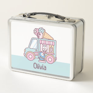 Cute Ice Cream Truck Bunny And Penguin Girls Name  Metal Lunch Box