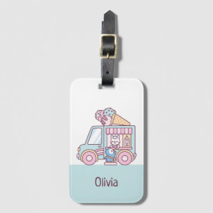 Cute Ice Cream Truck Bunny And Penguin Luggage Tag