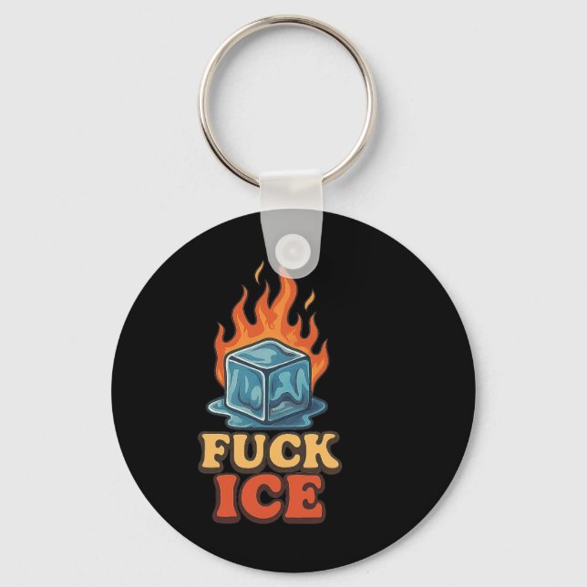 Cute Ice Cube On Fire Ice Protest Deportation  Keychain (Front)