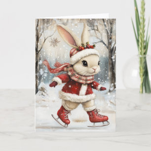 Cute Ice Skating Baby Bunny Christmas Holiday Card
