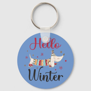 Cute ice skating dog keychain