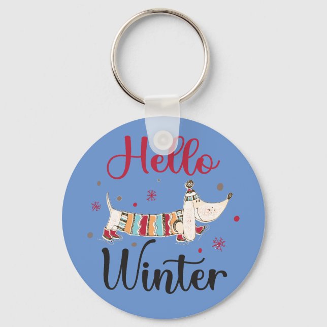 Cute ice skating dog keychain (Front)