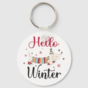 Cute ice skating dog keychain