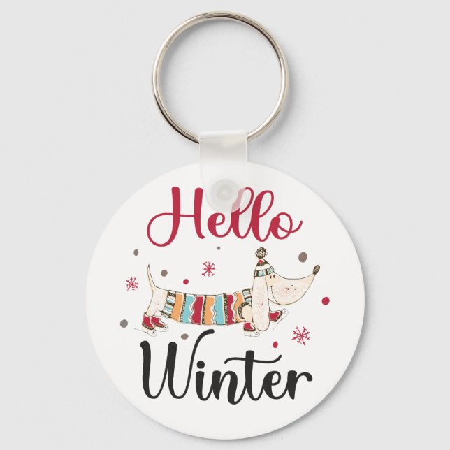 Cute ice skating dog keychain (Front)