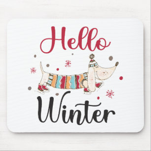Cute ice skating dog mouse pad