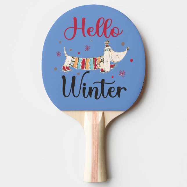 Cute ice skating dog ping pong paddle (Front)