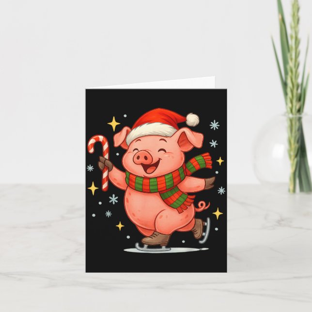 Cute Ice Skating G Funny Santa Christmas Holiday  Card (Front)