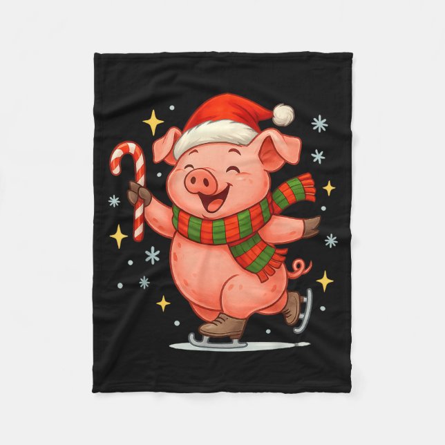 Cute Ice Skating G Funny Santa Christmas Holiday  Fleece Blanket (Front)