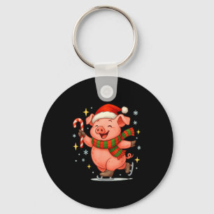 Cute Ice Skating G Funny Santa Christmas Holiday  Keychain