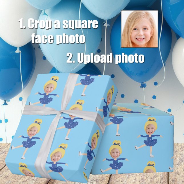 Cute Ice Skating Girl Custom Photo Template Blue Wrapping Paper (Creator Uploaded)