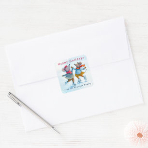 Cute Ice Skating Mice Watercolor Holiday Sticker