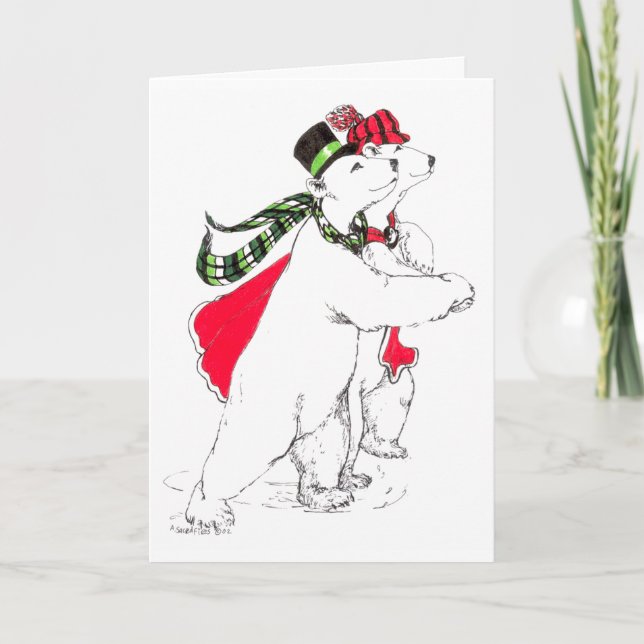 Cute Ice Skating Polar Bears Whimsical Christmas Holiday Card (Front)