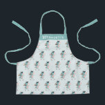 Cute Ice Skating Unicorn in Teal Personalized Apron<br><div class="desc">Cute winter ice skating unicorn in teal blue and pink. Personalize it with your name.</div>