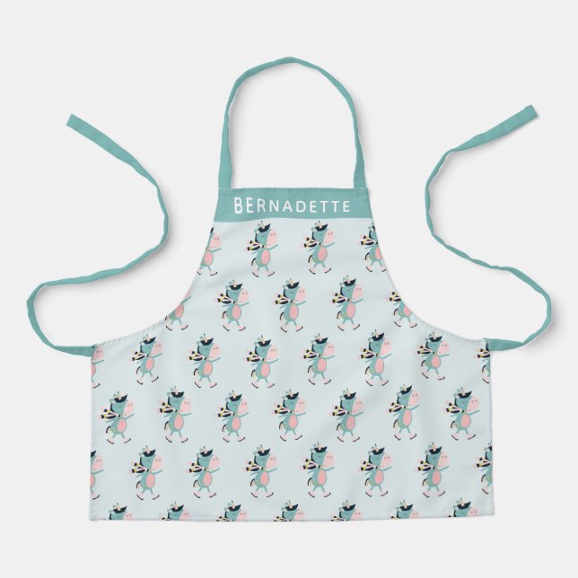 Cute Ice Skating Unicorn in Teal Personalized Apron (Front)