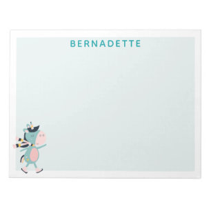 Cute Ice Skating Unicorn Teal Pink Custom Name Notepad