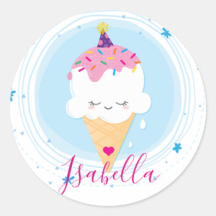 CUTE ICECREAM CONE kawaii illustration sprinkles Classic Round Sticker