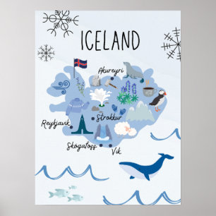 Cute Iceland travel map Poster