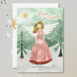 Cute Illustrated Angel Peace on Earth Christmas Holiday Card<br><div class="desc">Delight your loved ones with this Christmas card full of goodwill, peace, and happiness. The card features an illustrated Victorian angel with a contemporary twist, along with the words Peace on Earth. Customize this card with your name and year. The gold glitter used in this print is simulated, not real...</div>