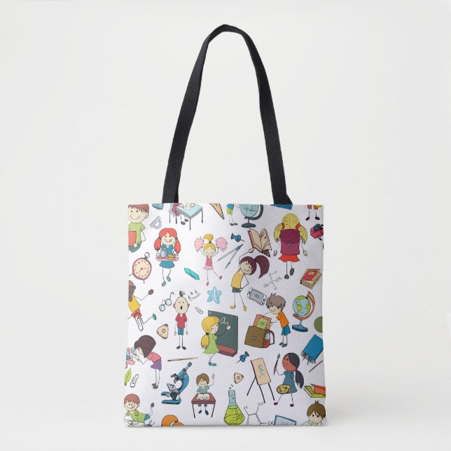 Cute Illustrated Back to School Children Tote Bag (Front)