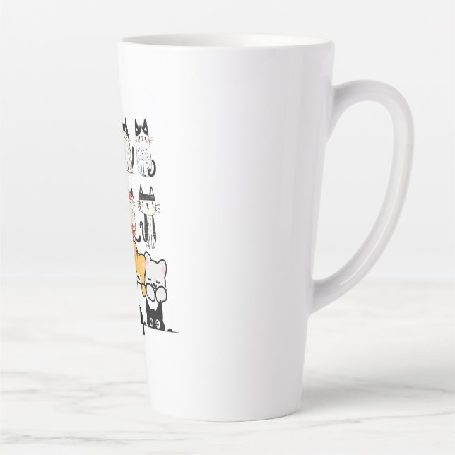 Cute Illustrated Cat Squad on Black Background Latte Mug (Right)