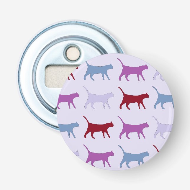 Cute Illustrated Cats Walking Purple Pattern Bottle Opener (Front)
