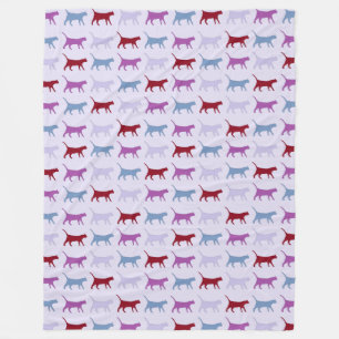 Cute Illustrated Cats Walking Purple Pattern Fleece Blanket