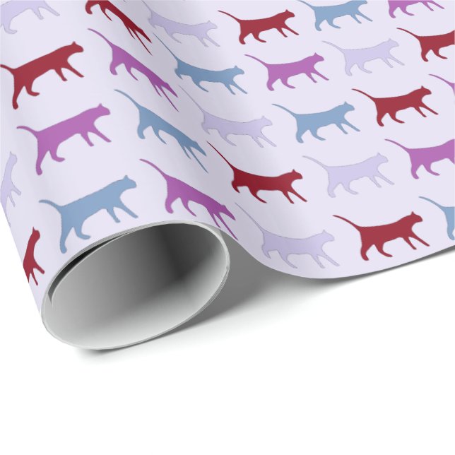 Cute Illustrated Cats Walking Purple Pattern Wrapping Paper (Roll Corner)