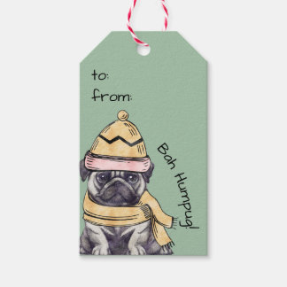Cute Illustrated Christmas Pug Winter Bah Humpug Gift Tags