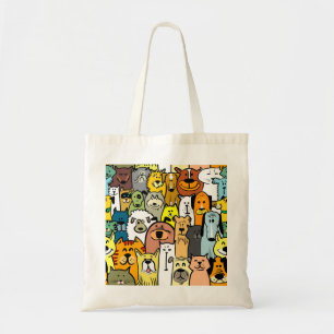 Cute illustrated dog and cats tote bag