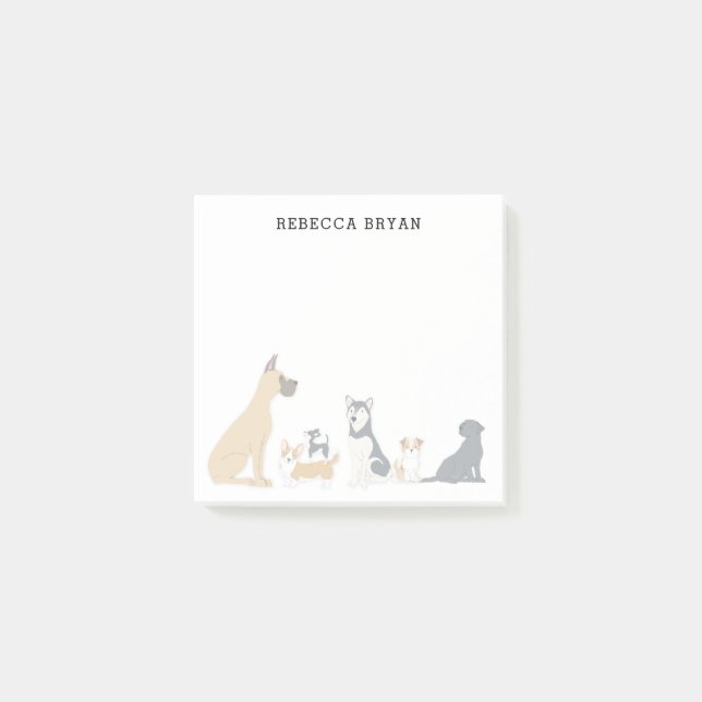 Cute Illustrated Dog Breeds Personalized Post-it Notes (Front)