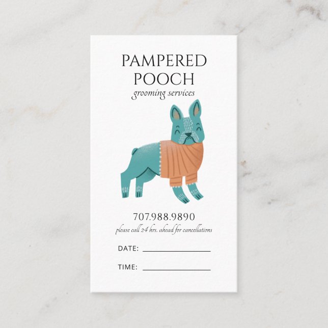Cute Illustrated Dog Spa Grooming  Appointment Card (Front)