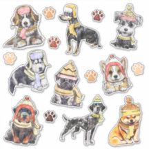Cute Illustrated Dogs Christmas Paw Prints Winter 