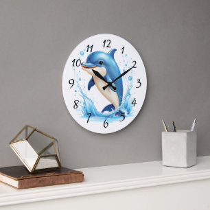 Cute Illustrated Dolphin Large Clock