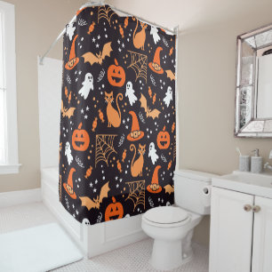 Cute Illustrated halloween characters on black bg