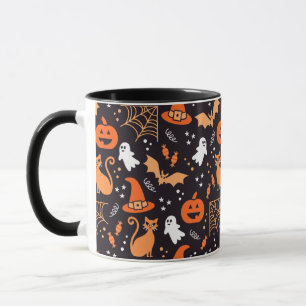 Cute Illustrated halloween characters on black bg Mug