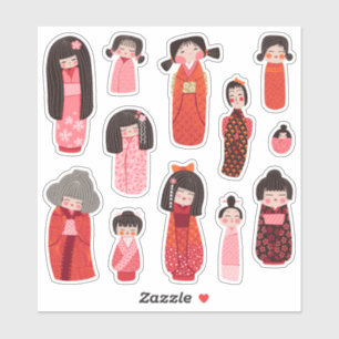 Cute Illustrated Japanese Kokeshi