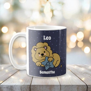 Cute Illustrated Leo Zodiac Personalized Coffee Mug