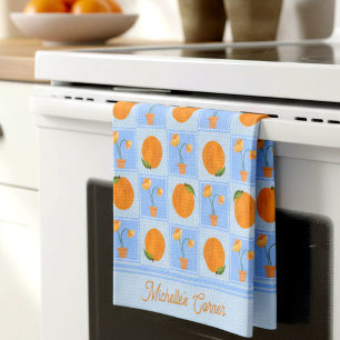 Cute Illustrated Peach & Flower Pot Kitchen Cloth