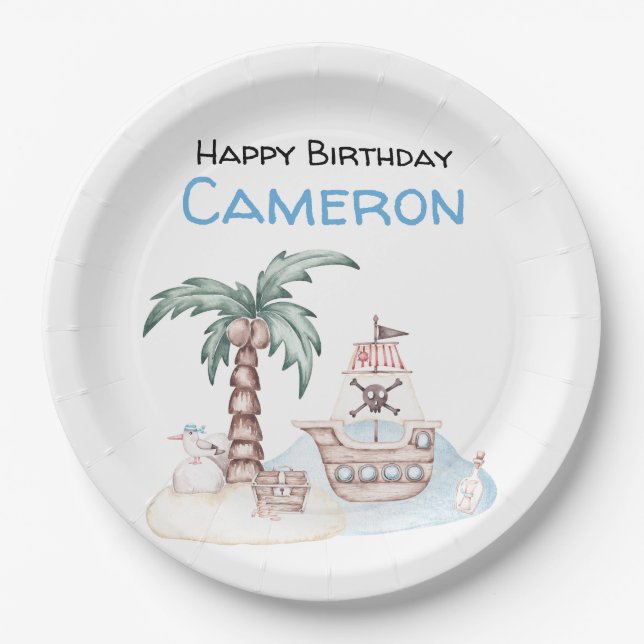 Cute Illustrated Pirate Party Paper Plate (Front)