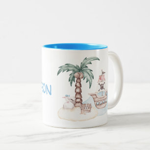 Cute Illustrated Pirate Theme with Custom Name Two-Tone Coffee Mug