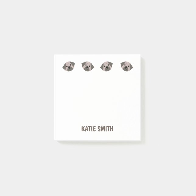 Cute Illustrated Pug Paw Post-it Notes (Front)