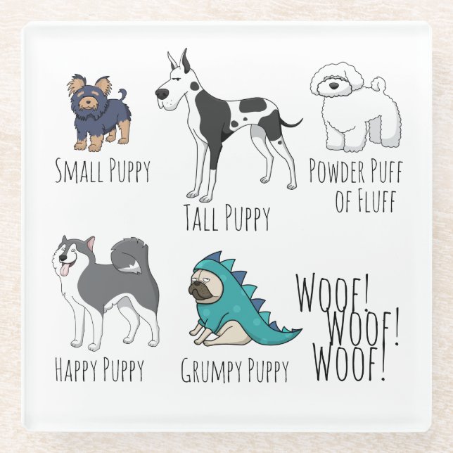 Cute Illustrated Puppy Dogs Poem Glass Coaster (Front)