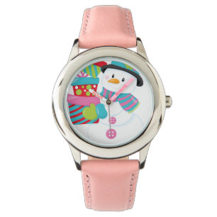 Cute Illustrated Snowman Holding Stack of Wrapped Watch