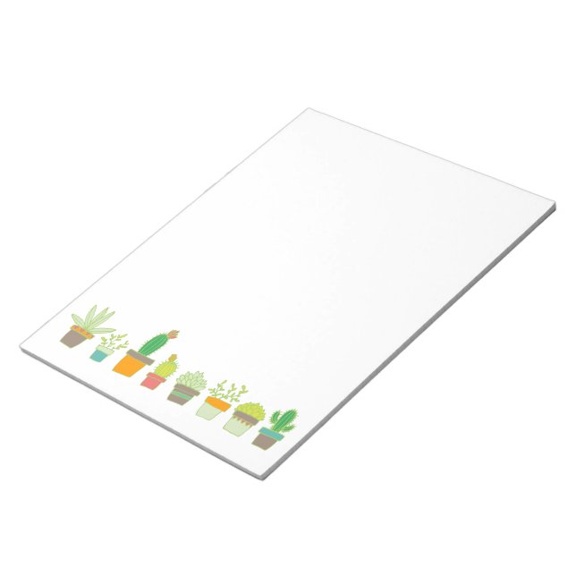Cute Illustrated Succulent Garden Border Notepad (Angled)