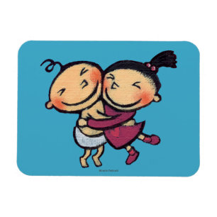 Cute Illustrated Toddlers Hugging Magnet
